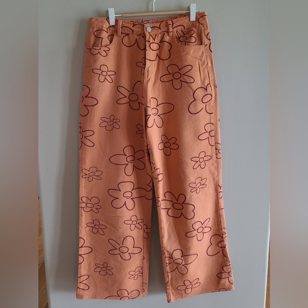 Bailey Rose Wide Leg Floral Jeans  - Orange  - High-Waisted - *Please Read*